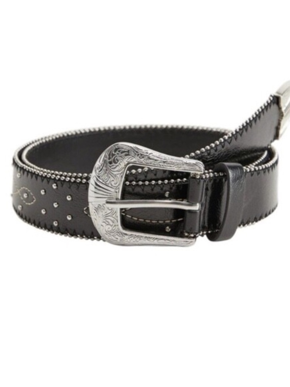 Black & Silver Western Buckle Belt - Mango - Size M
